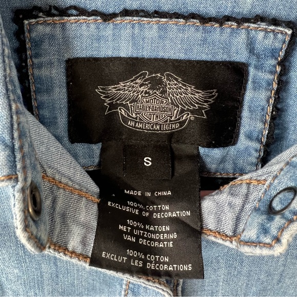 Harley Davidson Black Label Collection Women's S Small Denim Shirt Eagle Studded - Picture 4 of 6